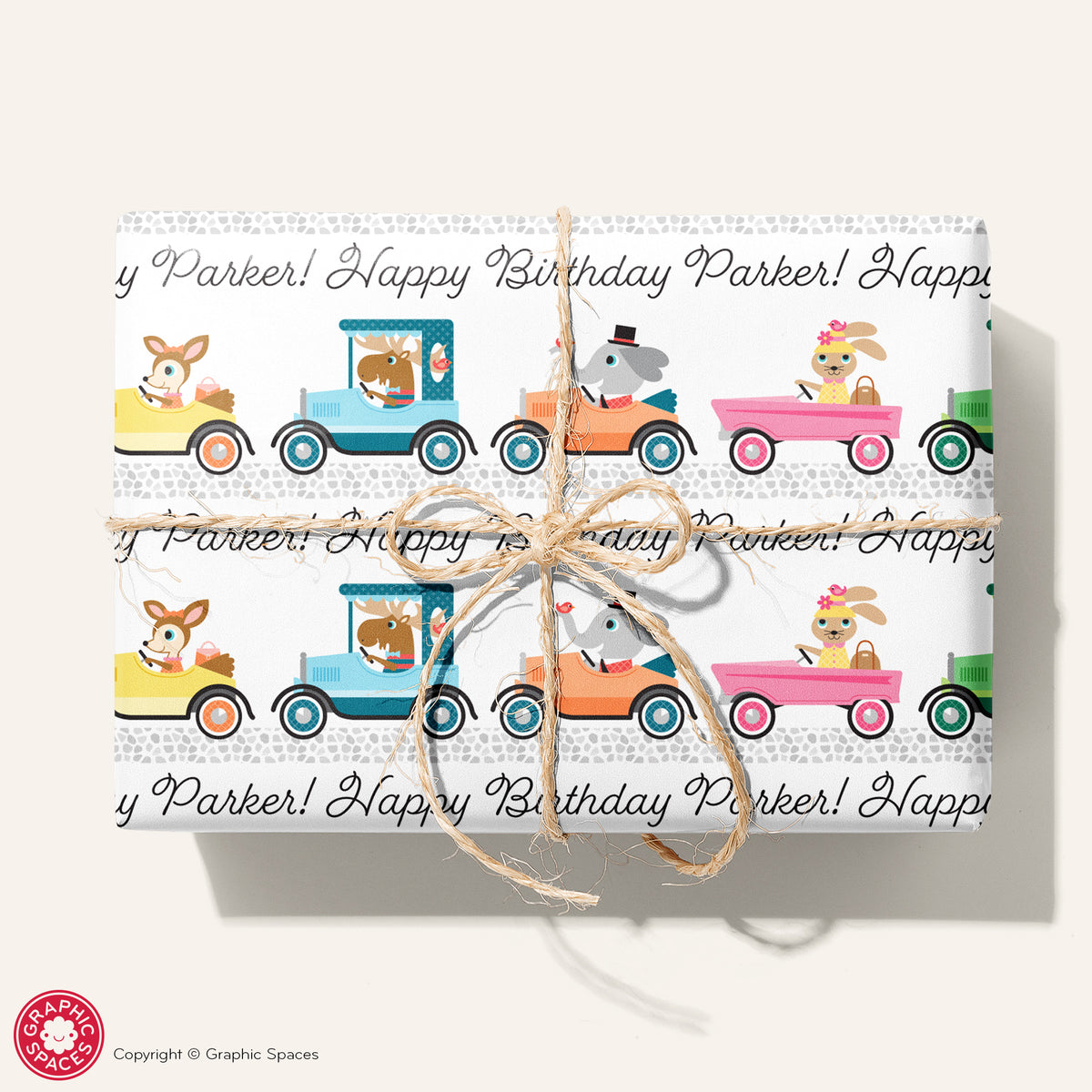 Animals in Cars Birthday Wrapping Paper - Personalized