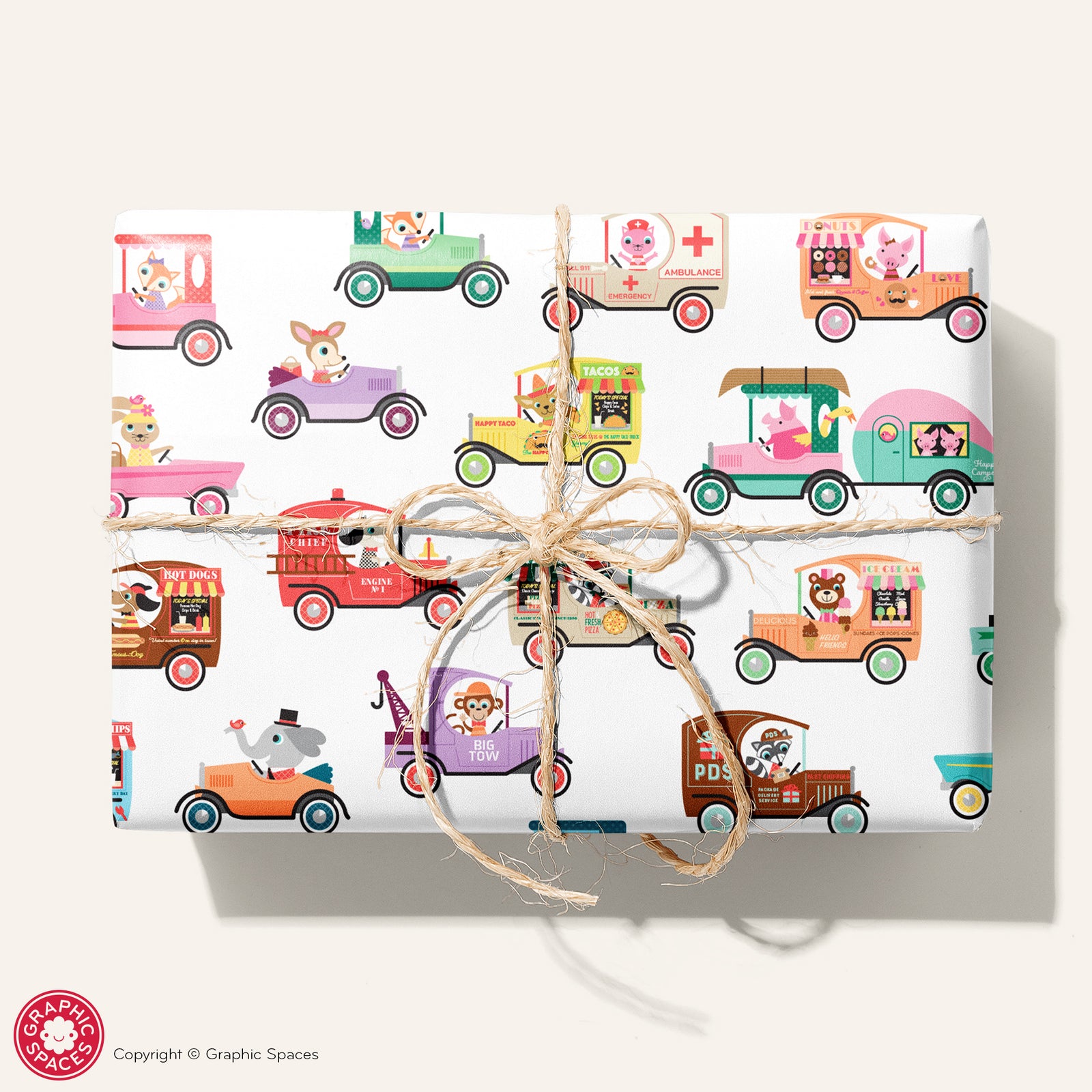 Kids Wrapping Paper - Animals in Cars - Graphic Spaces