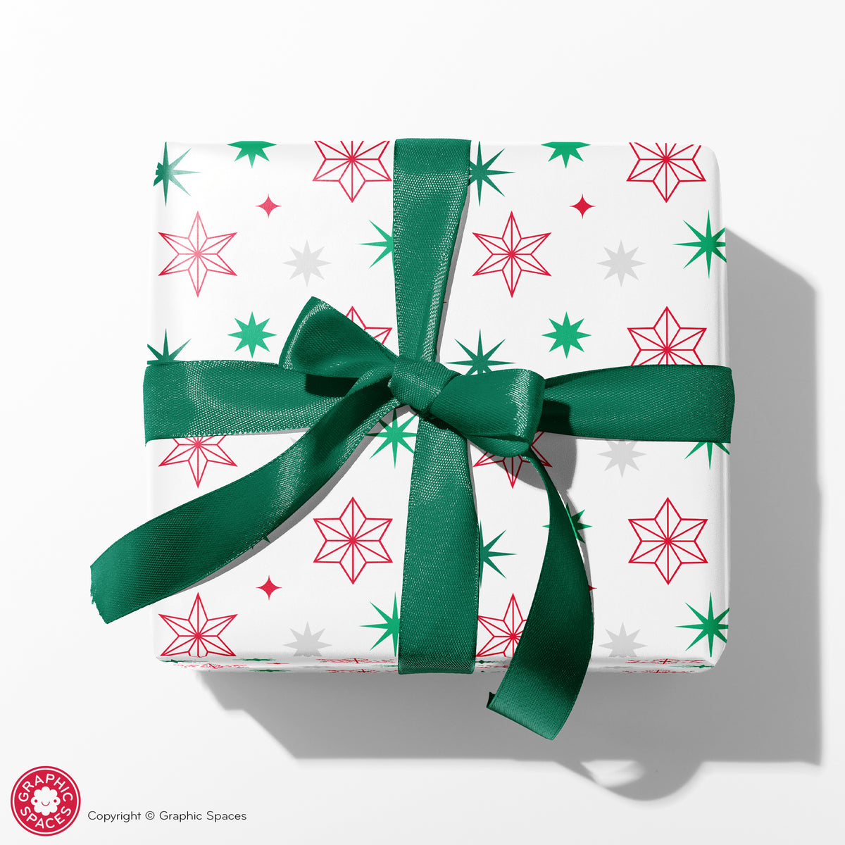 Christmas Star Wrapping Paper - RED &amp; BRIGHT GREEN