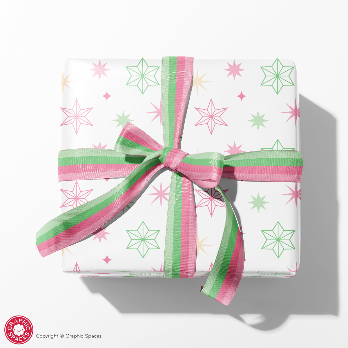 Christmas Star Wrapping Paper - PINK &amp; GREEN