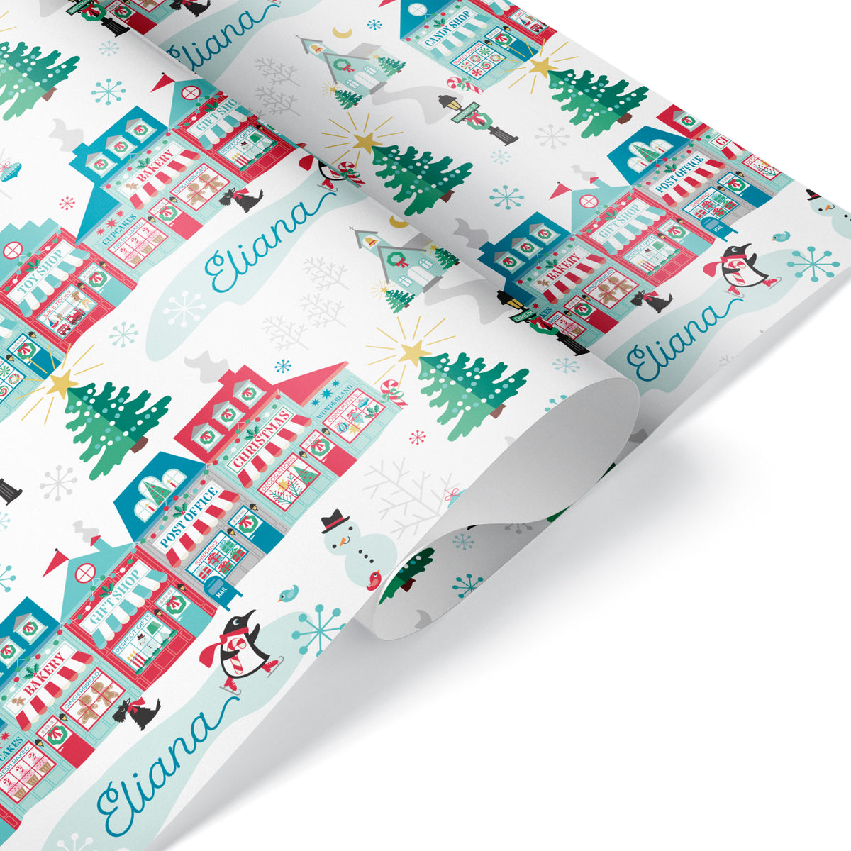 Christmas Village Personalized Wrapping Paper - BLUE