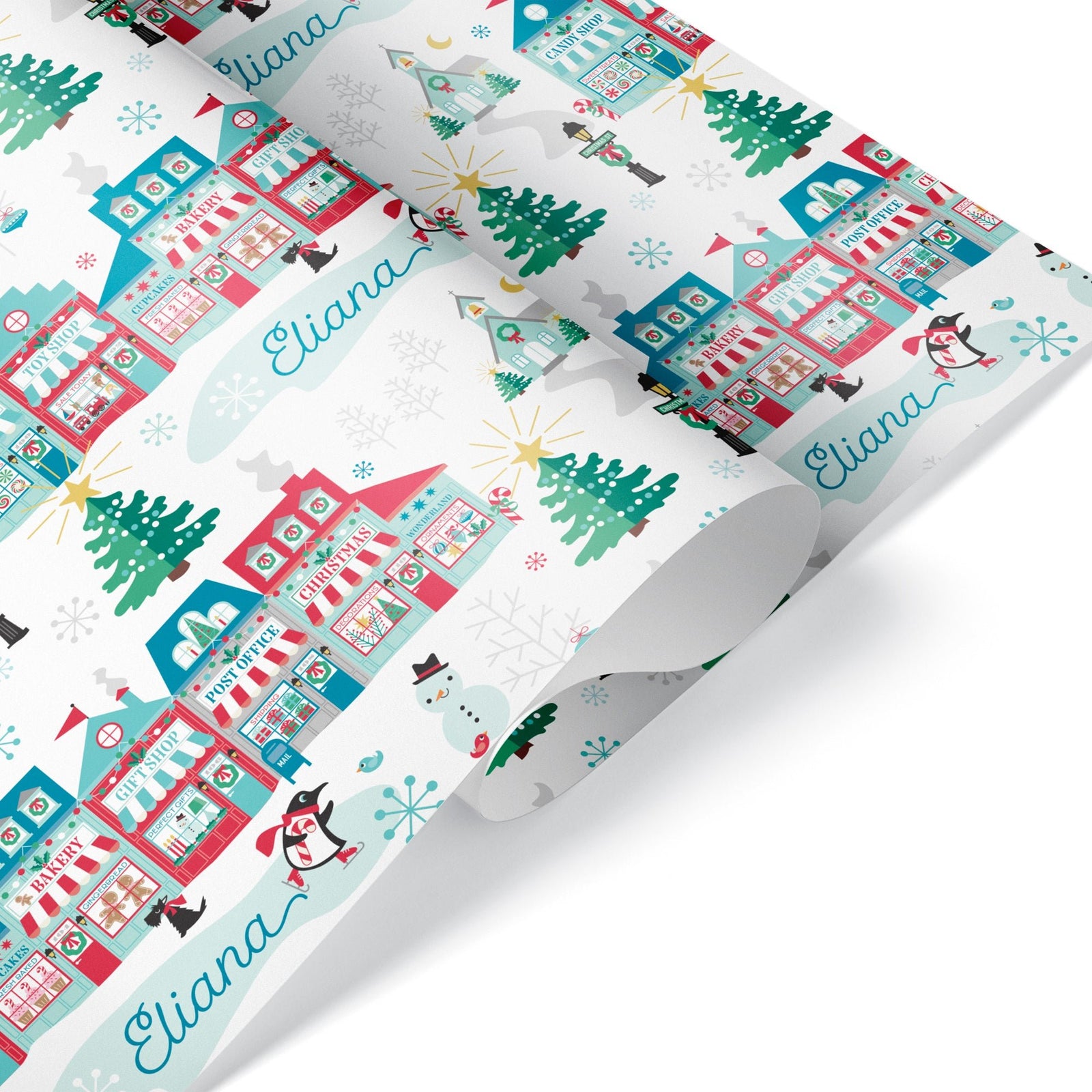 Wrapping Paper - Christmas Village (Personalized, Blue) - Graphic Spaces