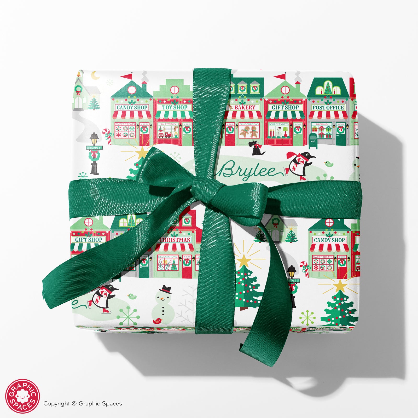 Wrapping Paper - Christmas Village (Personalized, Green & Red) - Graphic Spaces