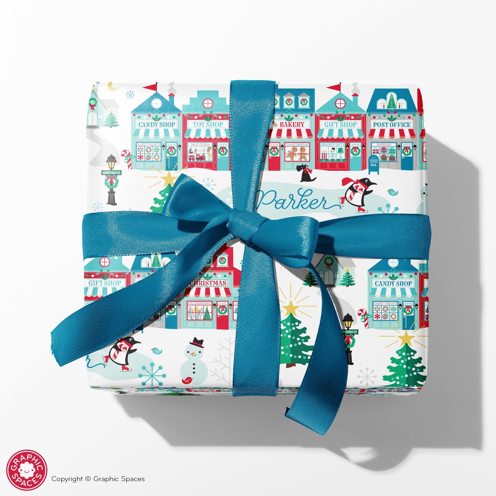 Wrapping Paper - Christmas Village (Personalized, Blue) - Graphic Spaces