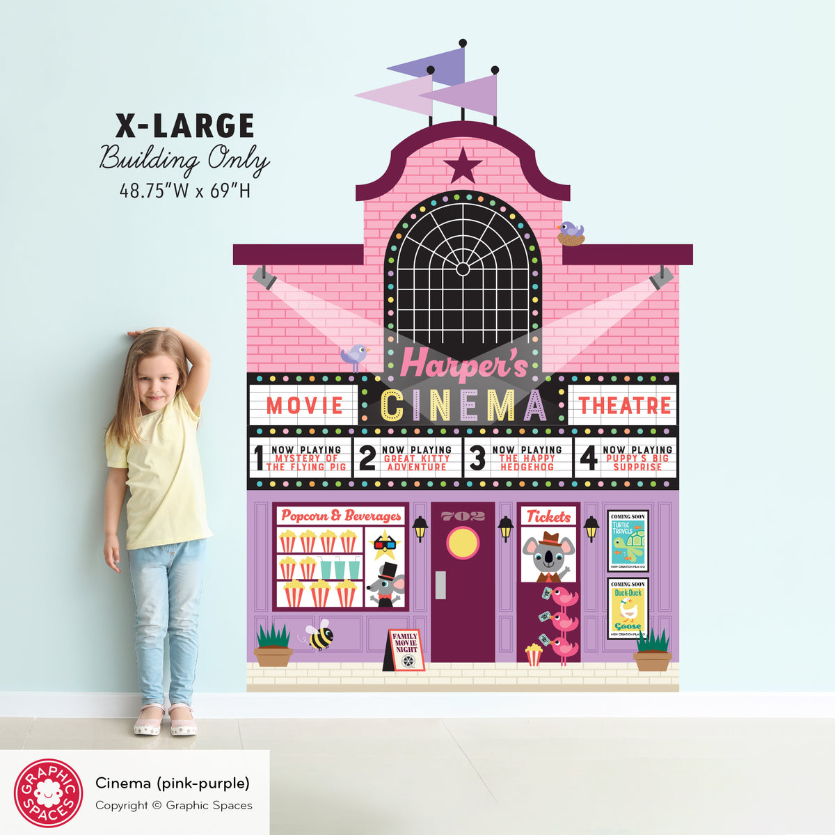 Movie Theatre Cinema Fabric Wall Decal - Pink, Happy Town