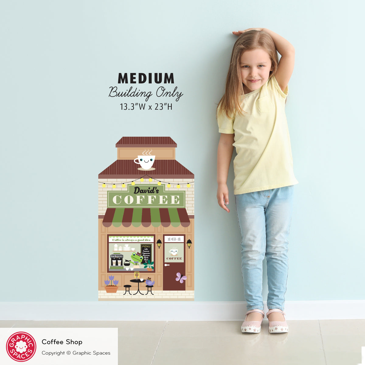 Kids Wall Decal - Happy Town Coffee Shop (Personalized) - MEDIUM Building - Graphic Spaces