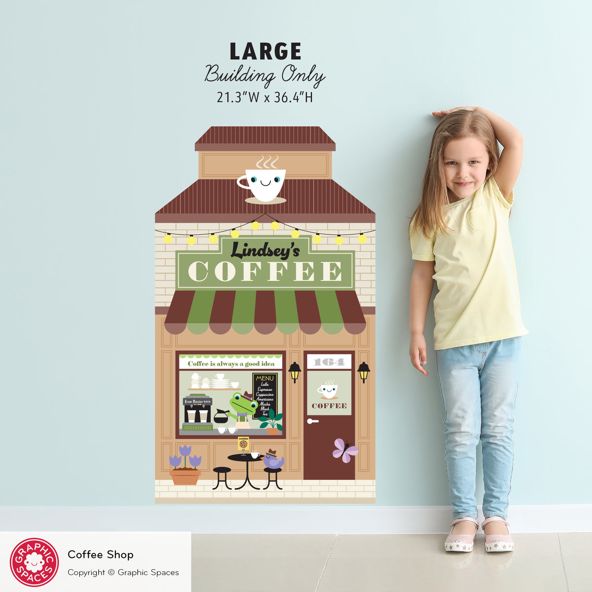 Kids Wall Decal - Happy Town Coffee Shop (Personalized) - LARGE Building - Graphic Spaces