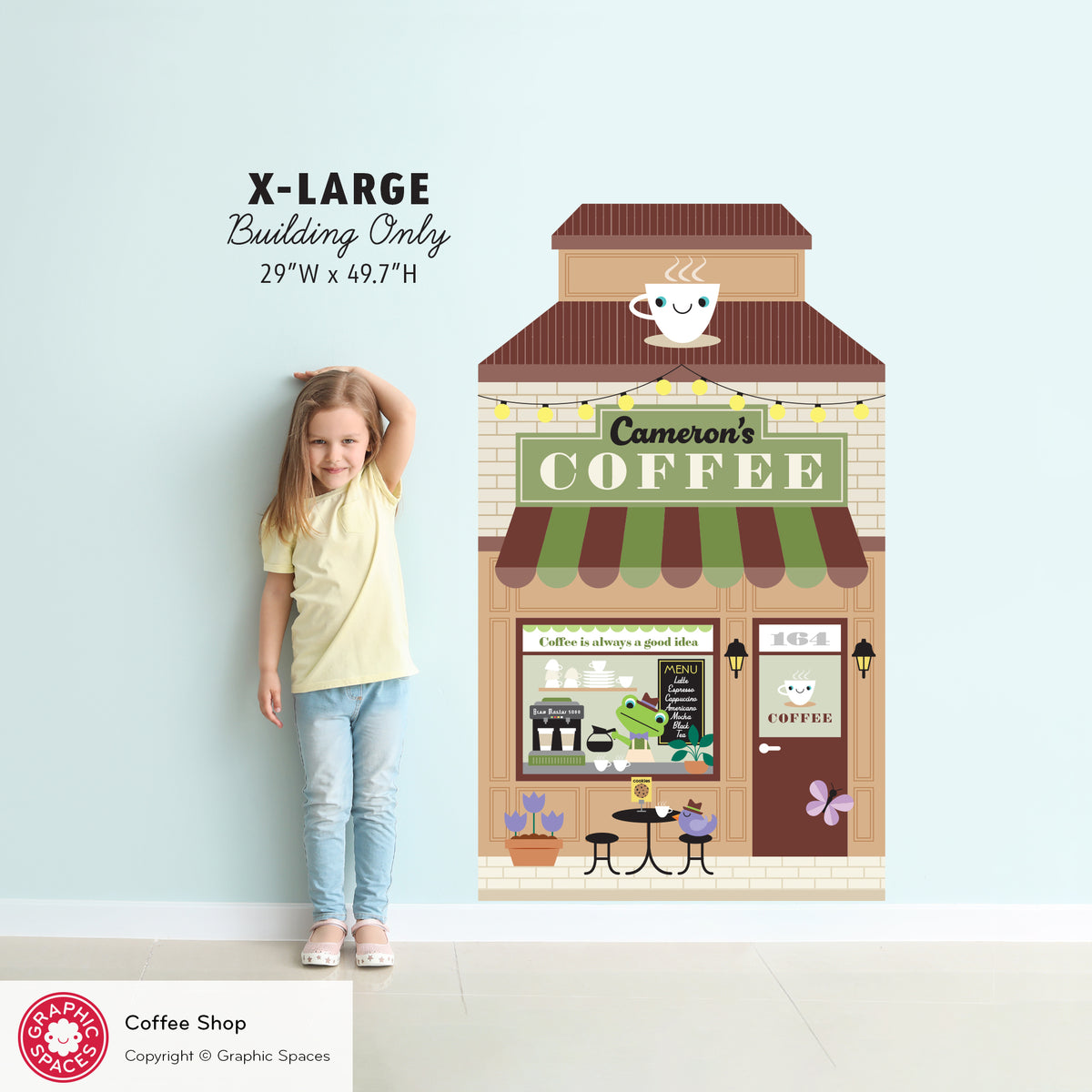 Kids Wall Decal - Happy Town Coffee Shop (Personalized) - X-LARGE Building - Graphic Spaces