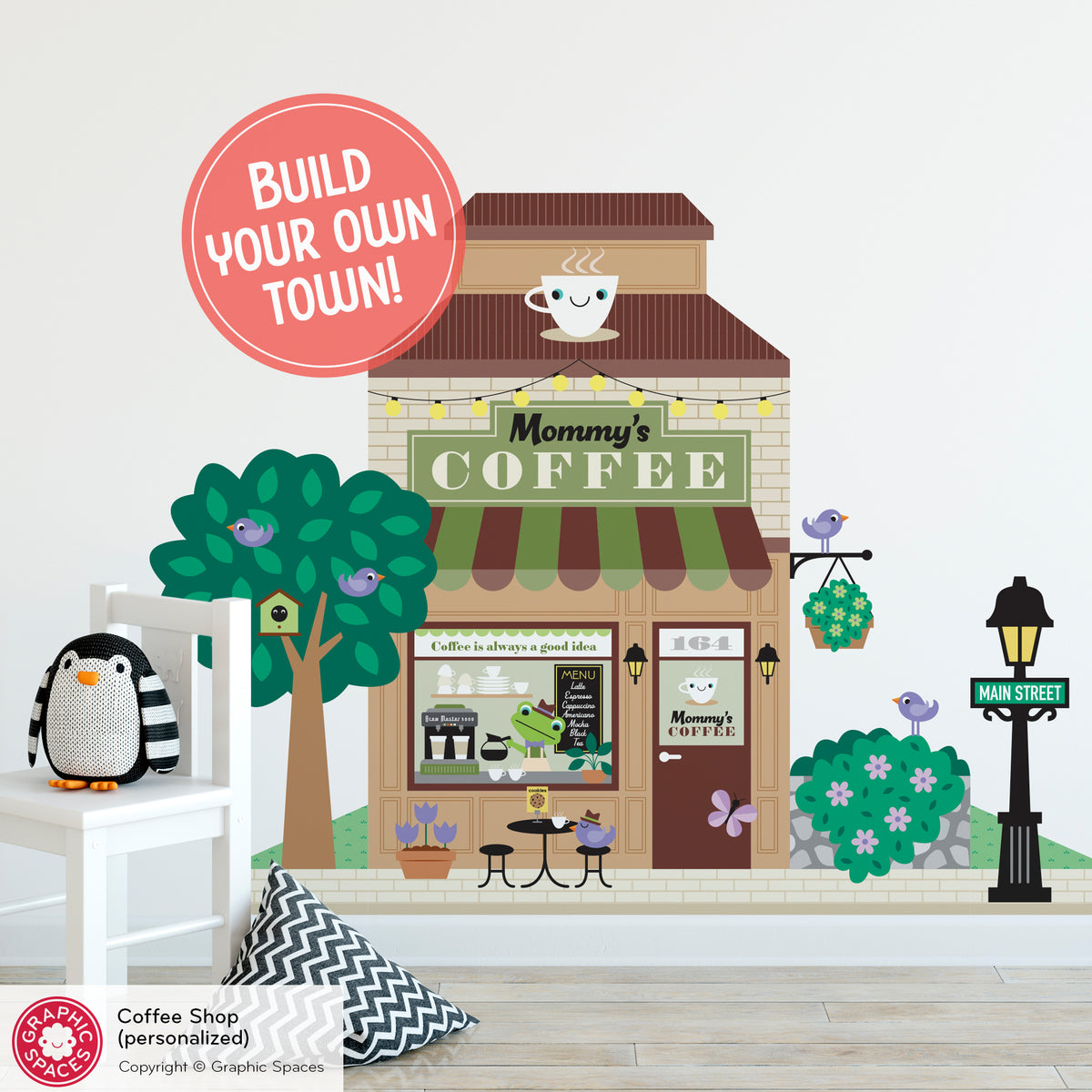 Kids Wall Decal - Happy Town Coffee Shop (Personalized) - Graphic Spaces
