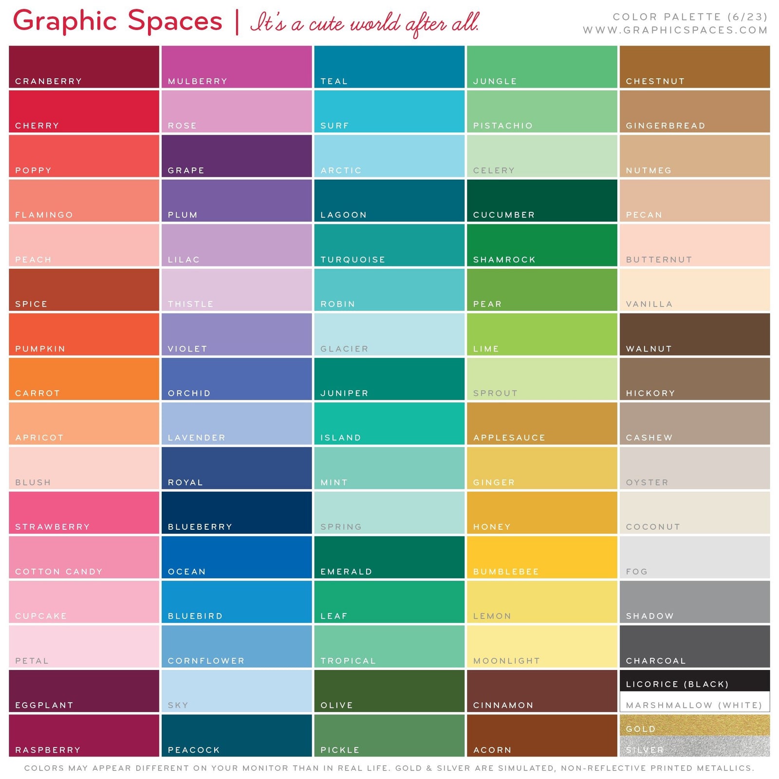 Wall Decal - Graphic Spaces Color Sample Chart - 82 colors printed on peel-and-stick fabric decal material