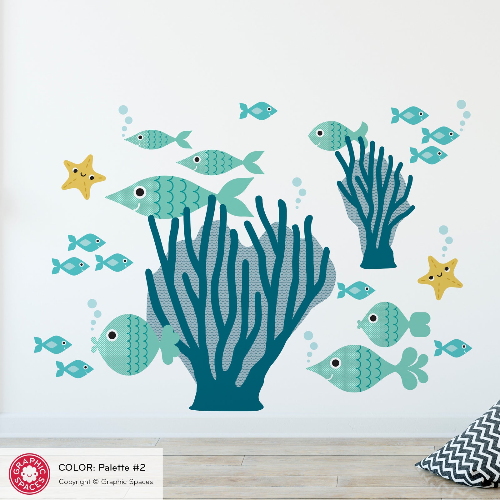 Kids Wall Decal - Fish & Sea Coral (#2 - Neutral) - Graphic Spaces