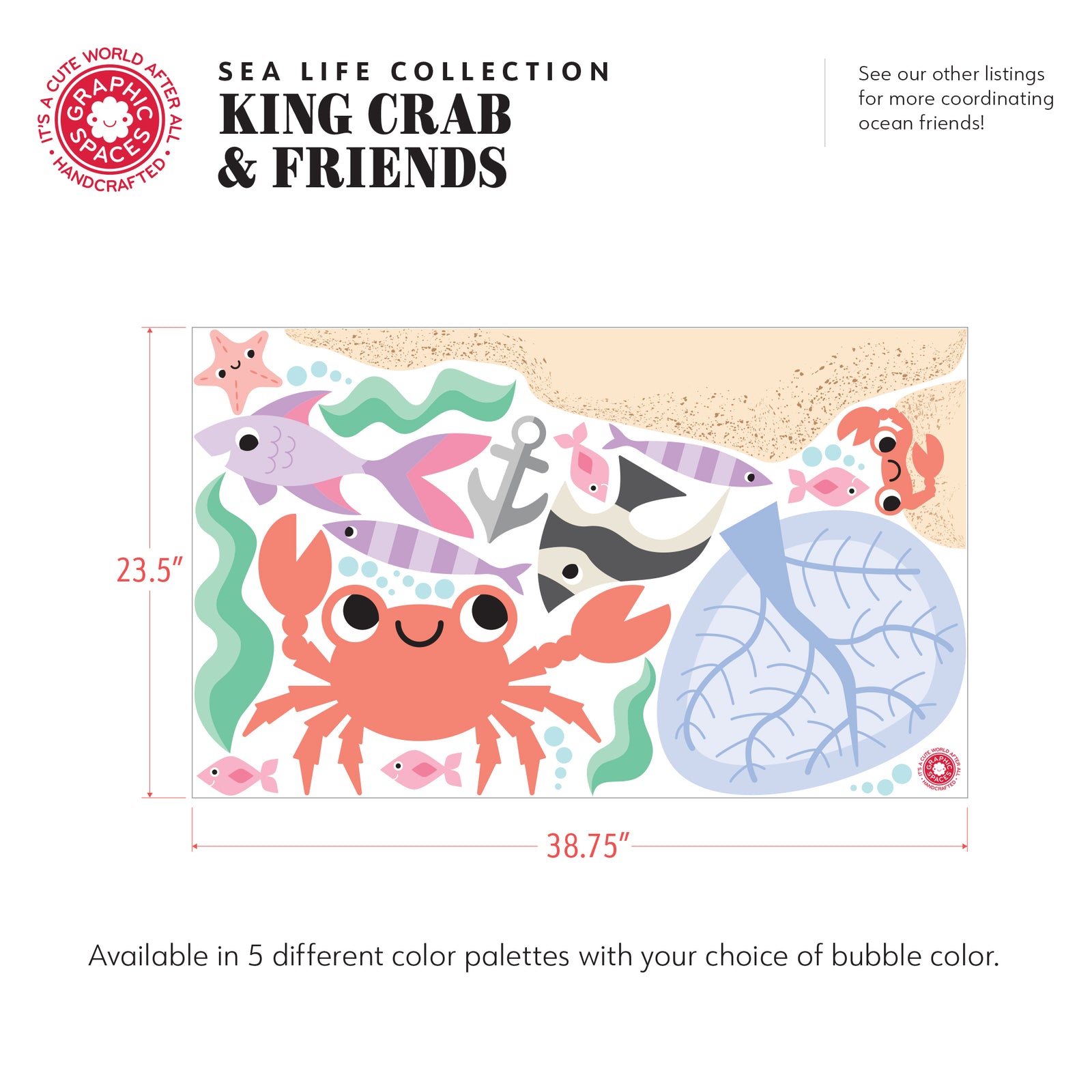 Kids Wall Decal - Crab & Ocean Friends (4 - Nautical) - Graphic Spaces
