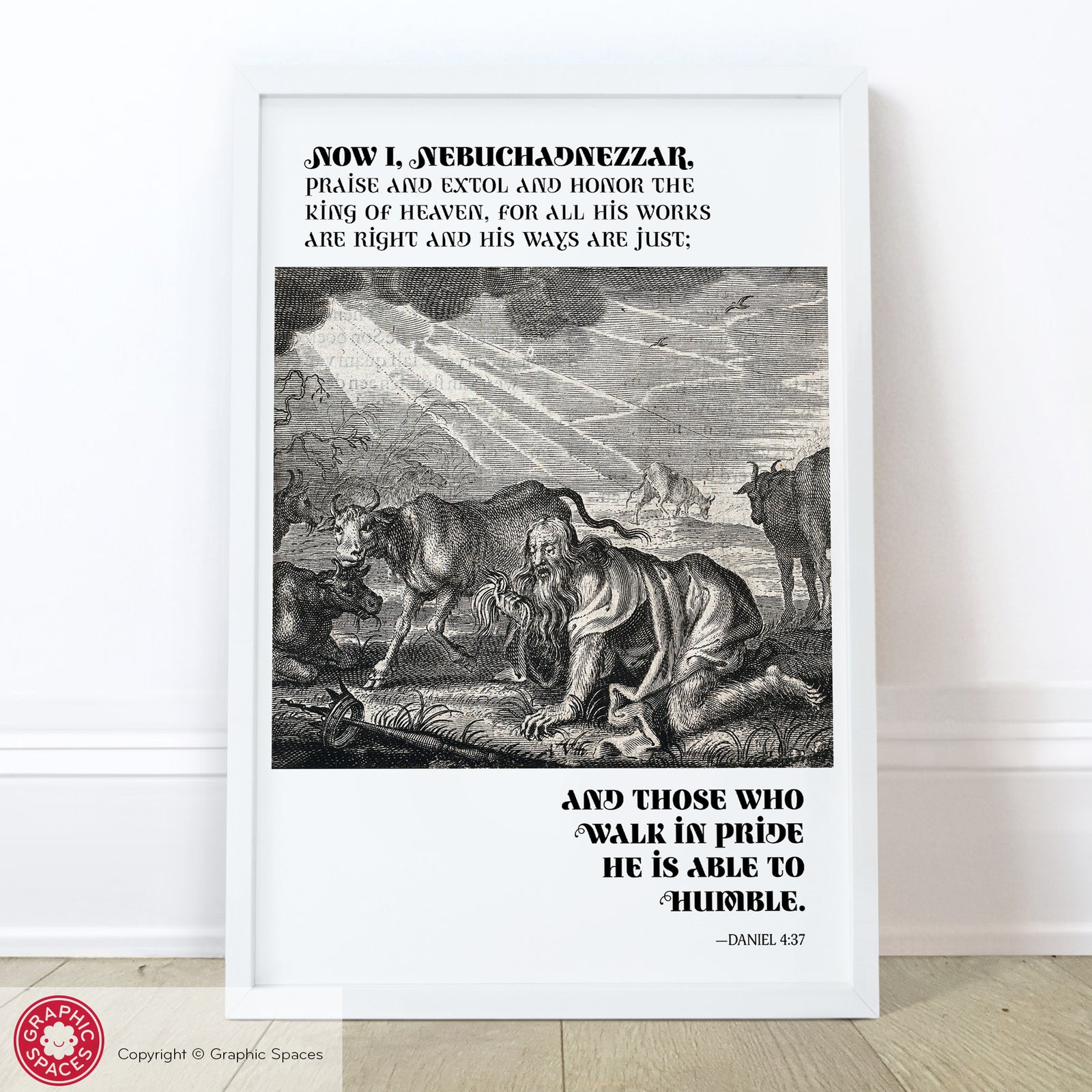 Christian wall poster – “Humbling the Proud” Daniel 4:37 scripture art print for home or church classrooms - Graphic Spaces