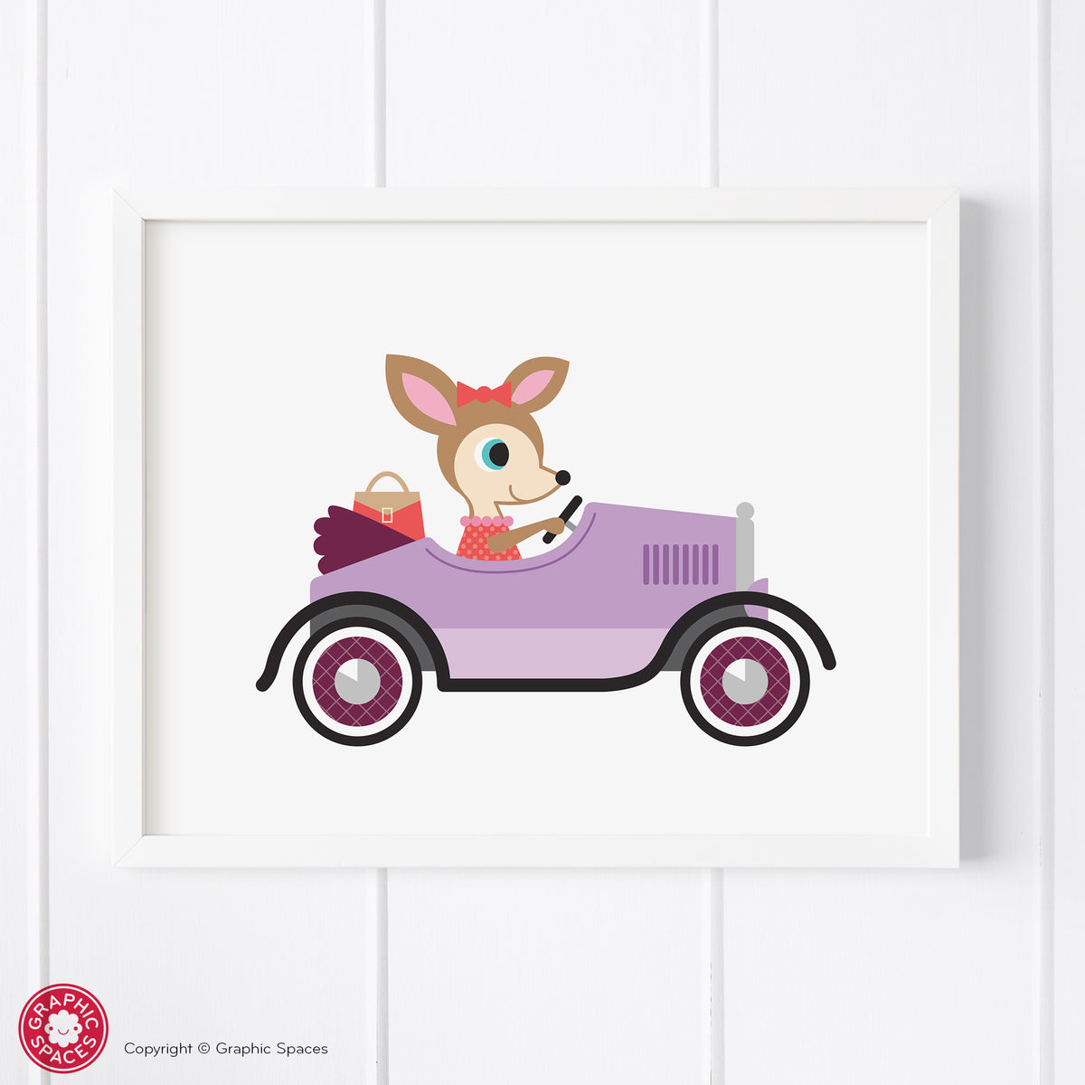 Car nursery art print, deer.