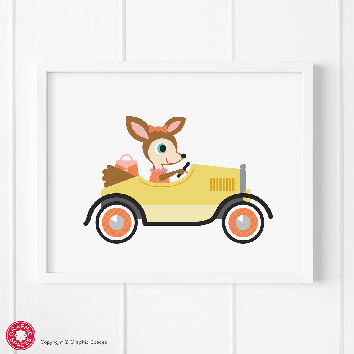 Car nursery art print, deer.