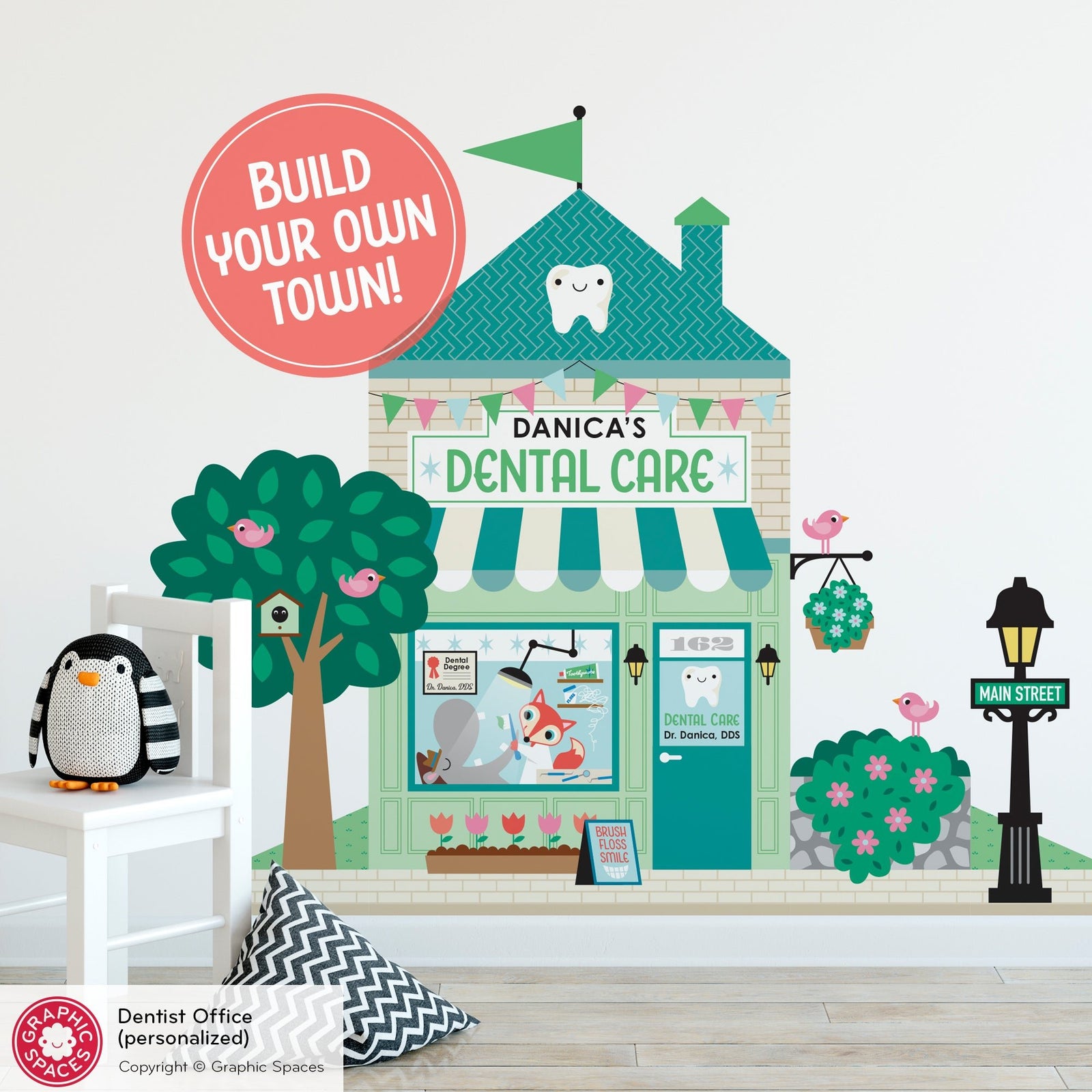 Kids Wall Decal - Happy Town Dentist Office (Personalized) - Graphic Spaces