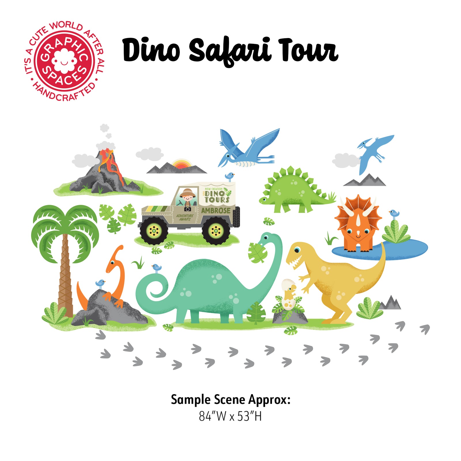 Wall Decal - Dinosaur Safari Tour (Personalized, Boy) - Graphic Spaces