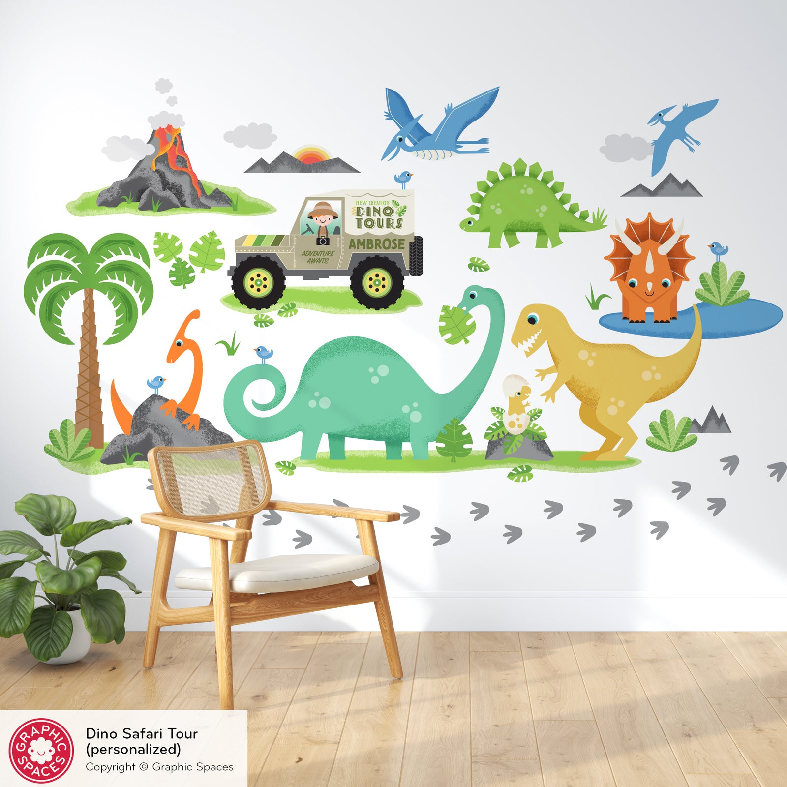 Wall Decal - Dinosaur Safari Tour (Personalized, Boy) - Graphic Spaces