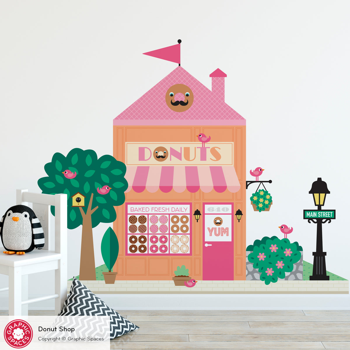 Donut Shop Fabric Wall Decal - Happy Town