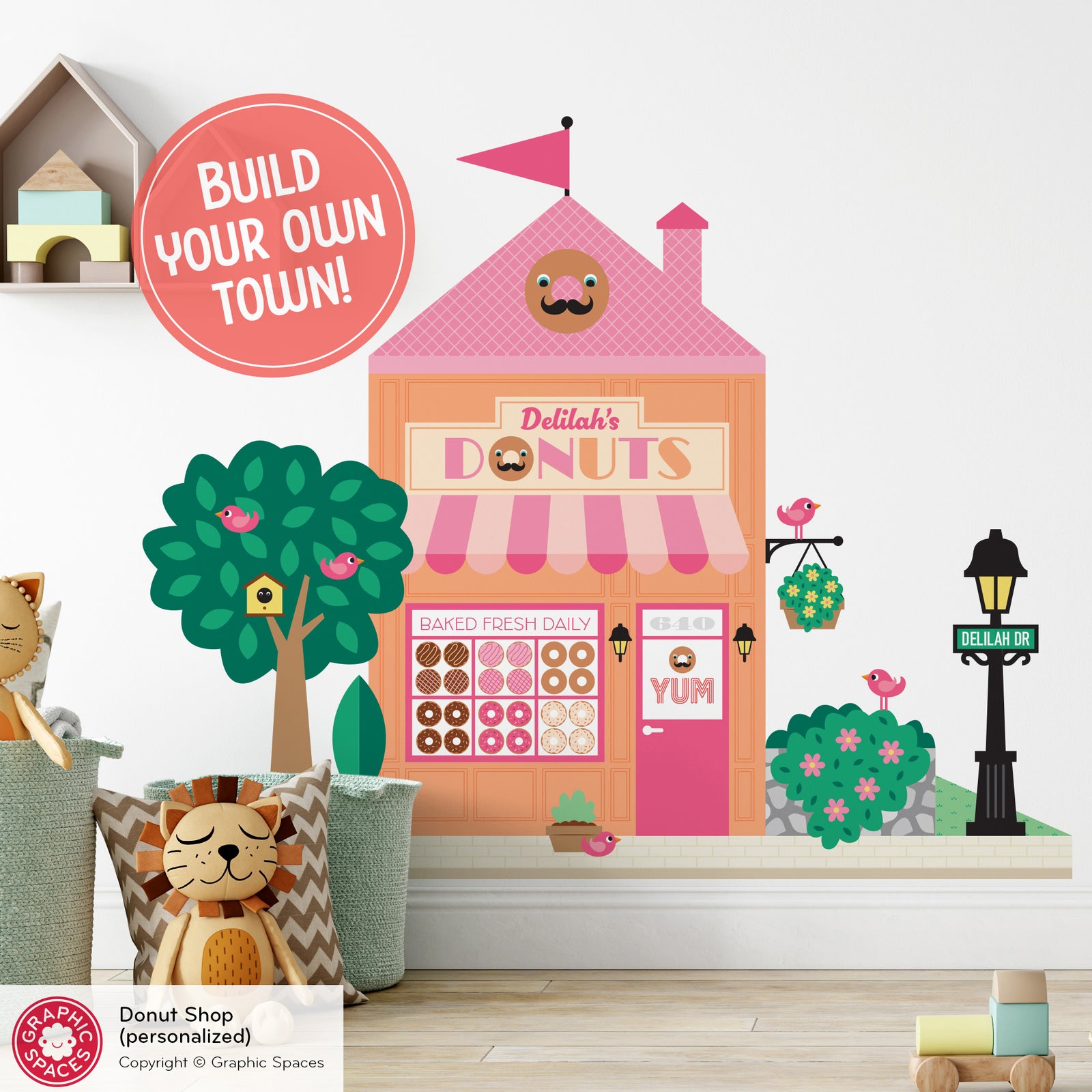 Kids Wall Decal - Happy Town Donut Shop (Personalized) - Graphic Spaces