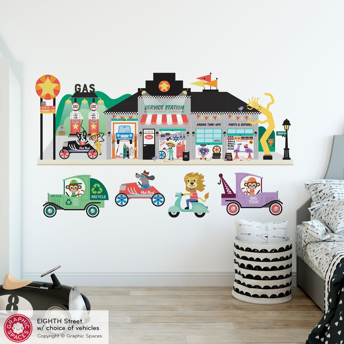 Happy Town Fabric Wall Decals - Eighth St (Gas &amp; Car Service Station)