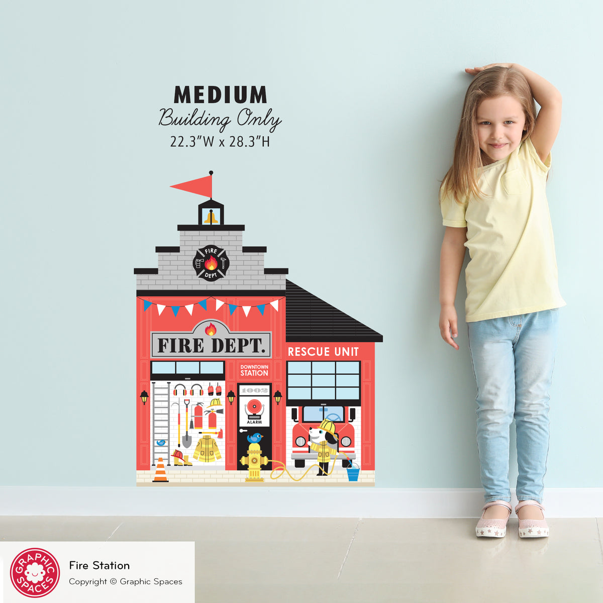 Fire Station Fabric Wall Decal - Happy Town