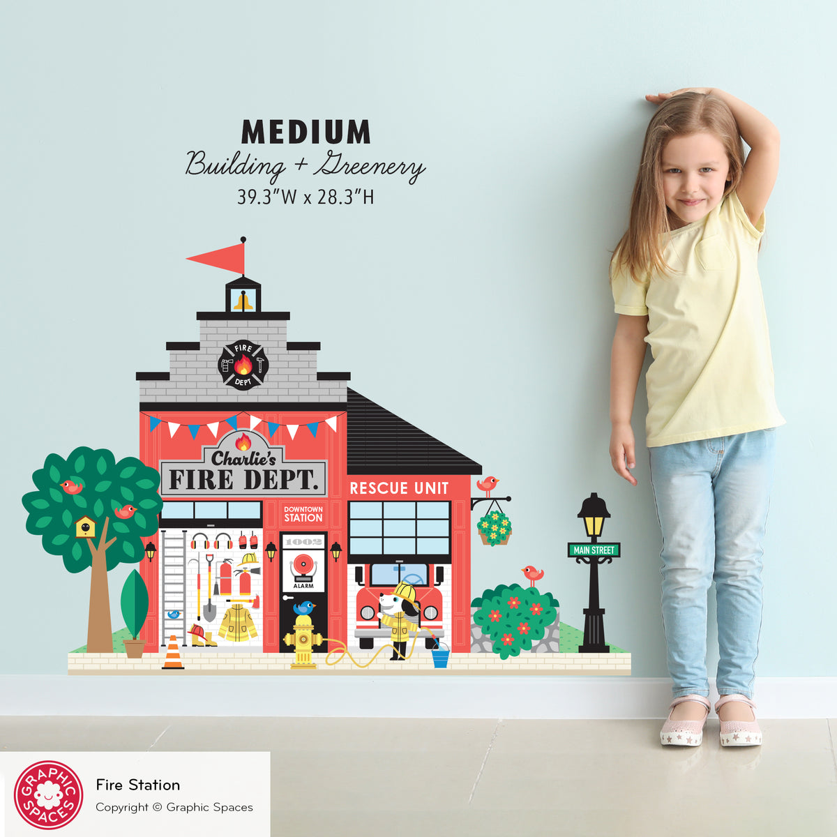 Fire Station Fabric Wall Decal - Happy Town