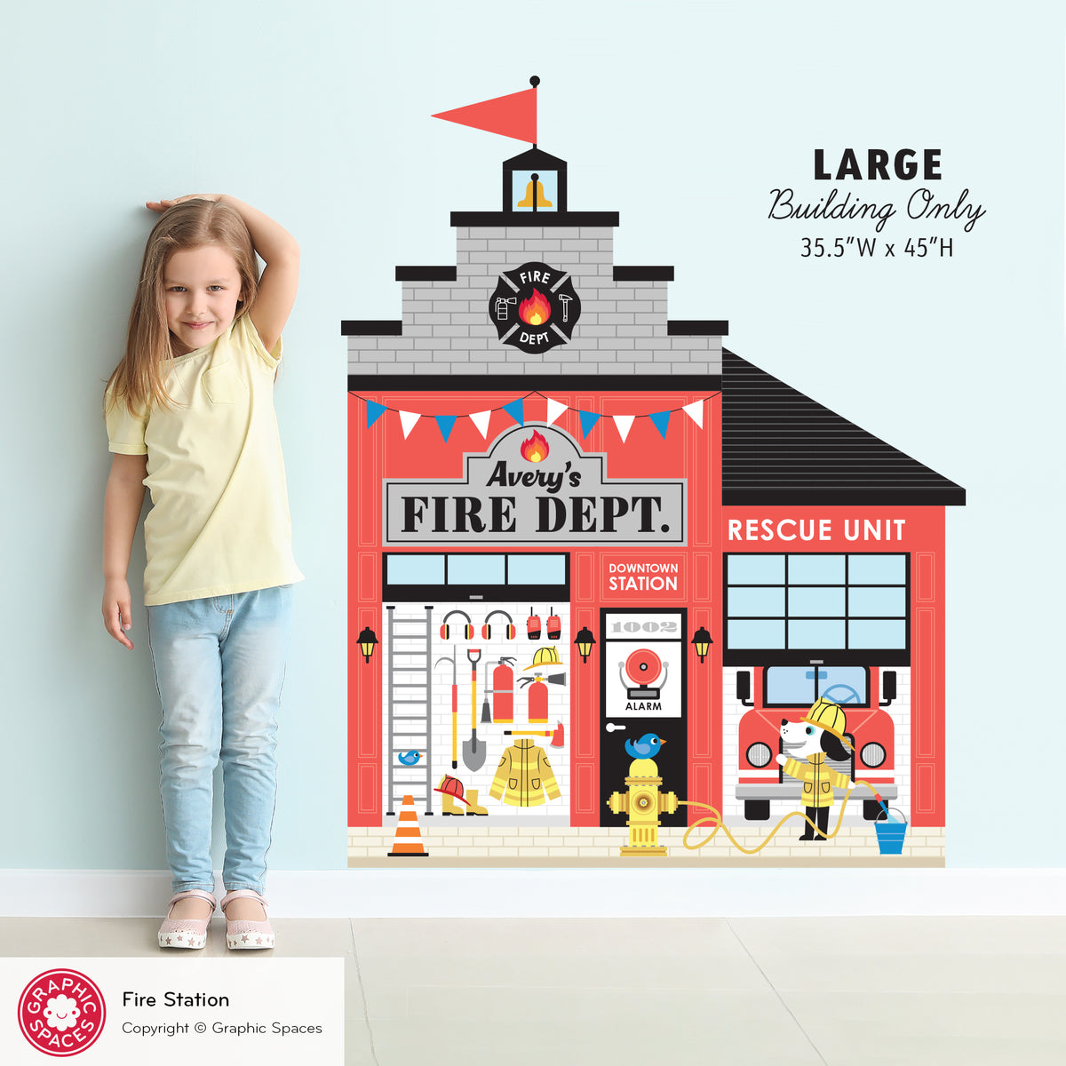 Fire Station Fabric Wall Decal - Happy Town