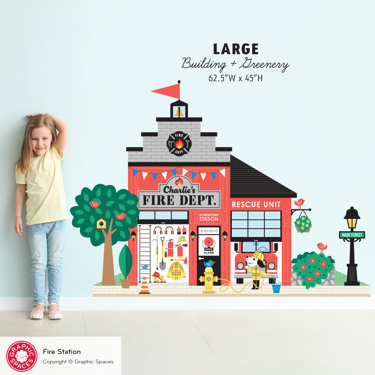 Fire Station Fabric Wall Decal - Happy Town