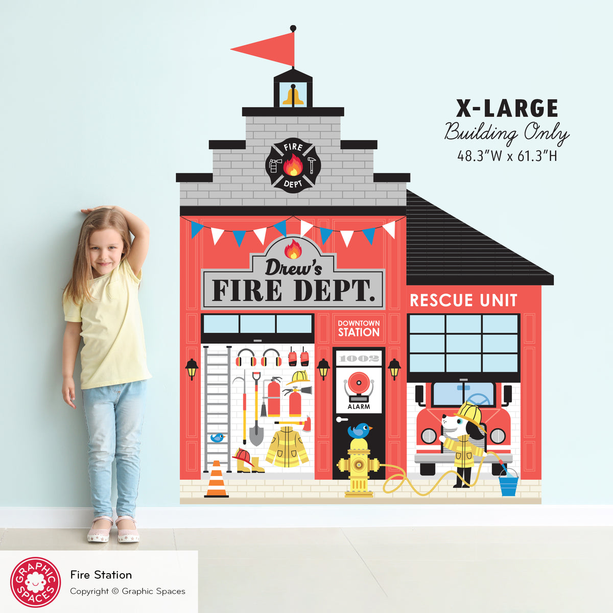 Fire Station Fabric Wall Decal - Happy Town