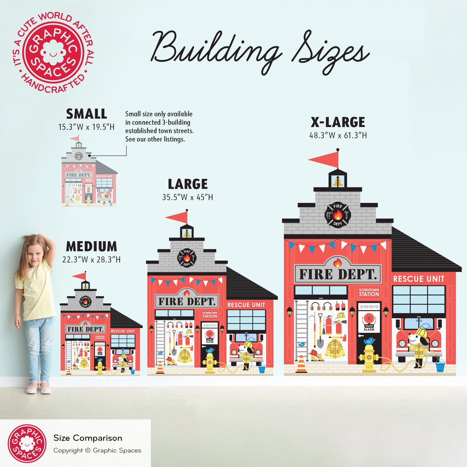 Kids Wall Decal - Happy Town Fire Station (Personalized) Graphic Spaces