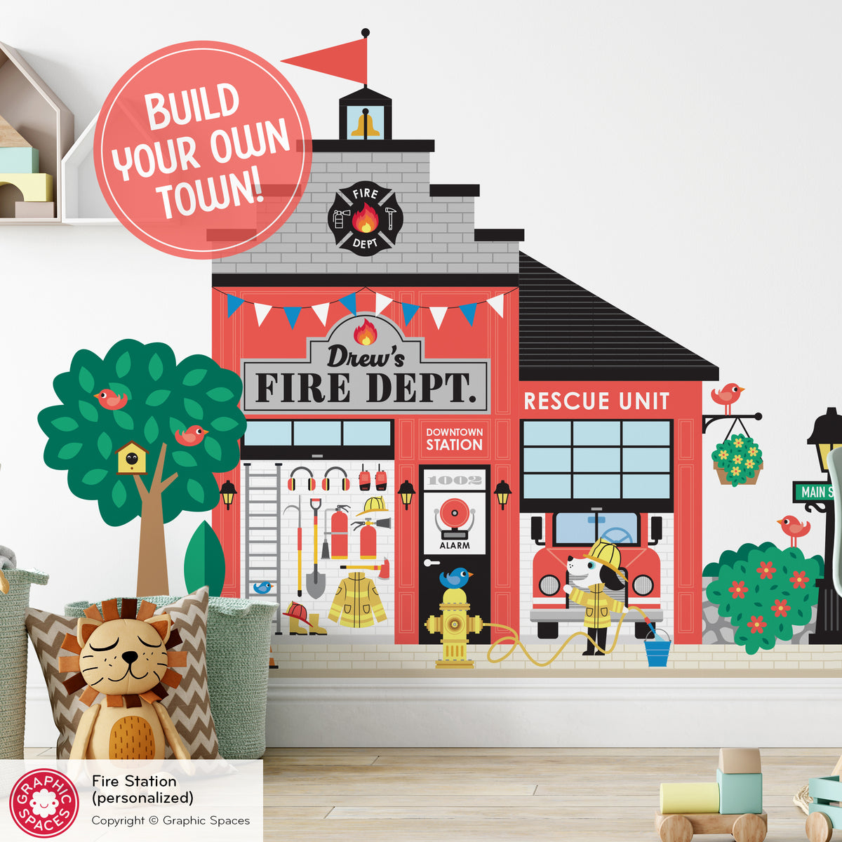 Fire Station Fabric Wall Decal - Happy Town