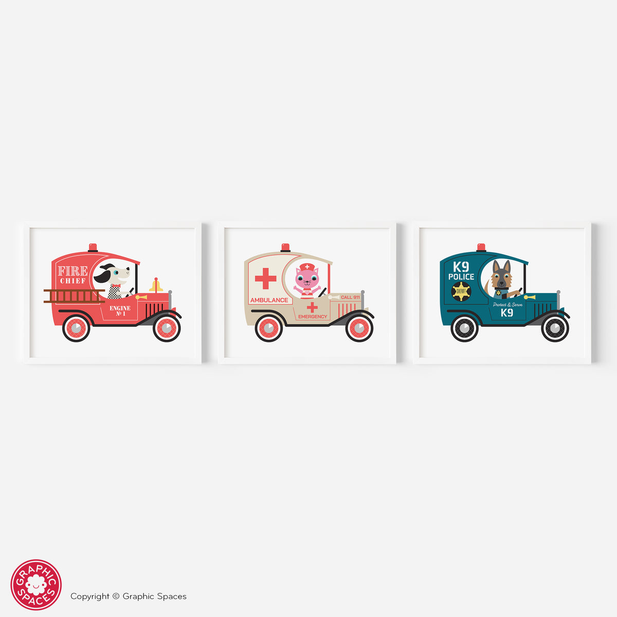 Rescue Vehicle Nursery Art Prints - Set of 3