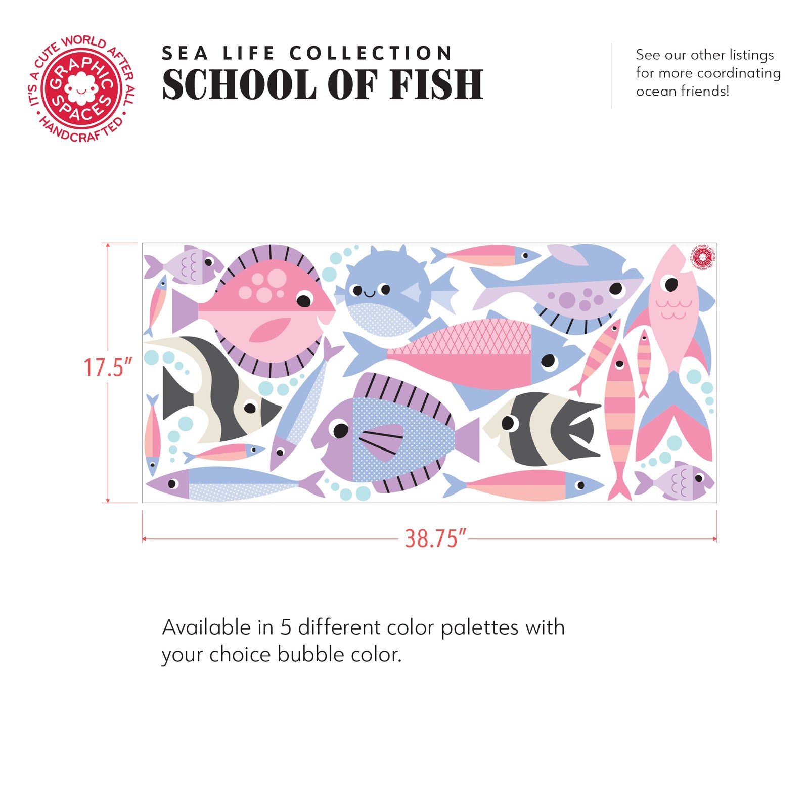 Wall Decal - Fish School Assorted (Nautical Palette #4) - Graphic Spaces
