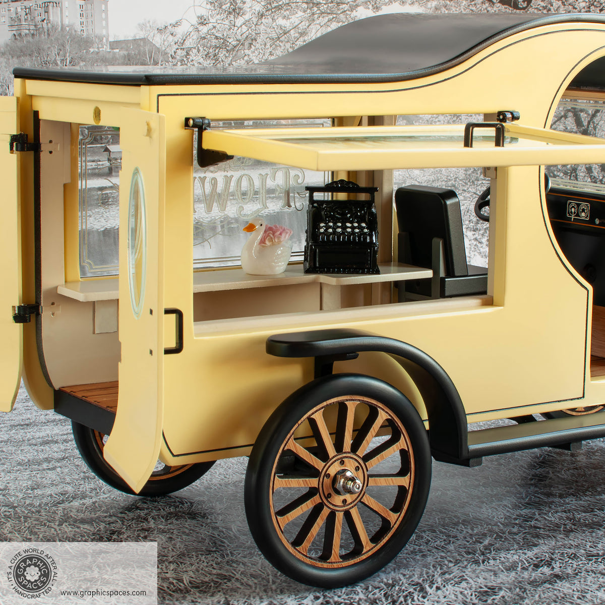 1:12 Scale Room Box Yellow Flower Shop Truck Model T C Cab. Detailed see through view. No Shelves. Window and doors open.
