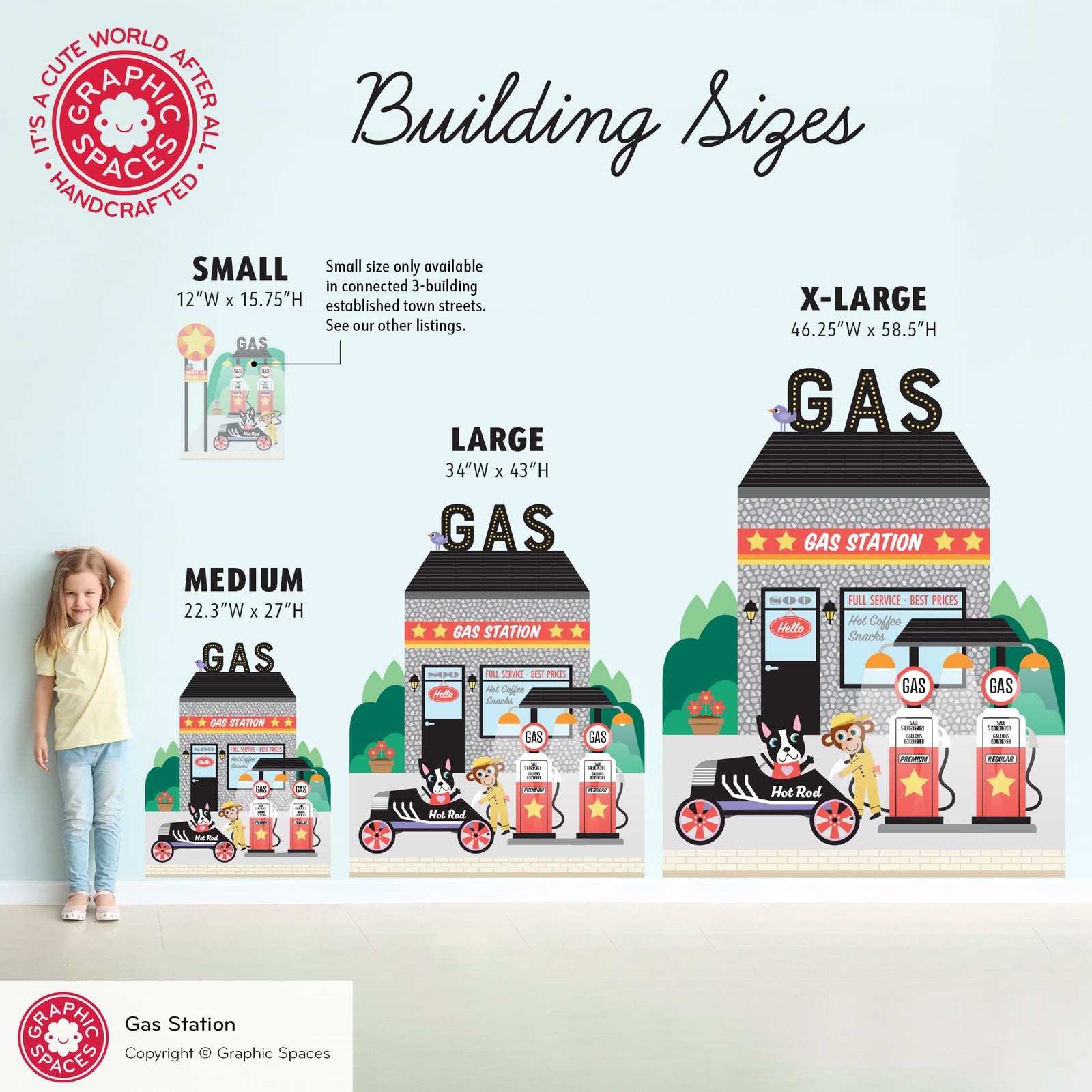 Kids Wall Decal - Happy Town Gas Station (Personalized) - Graphic Spaces