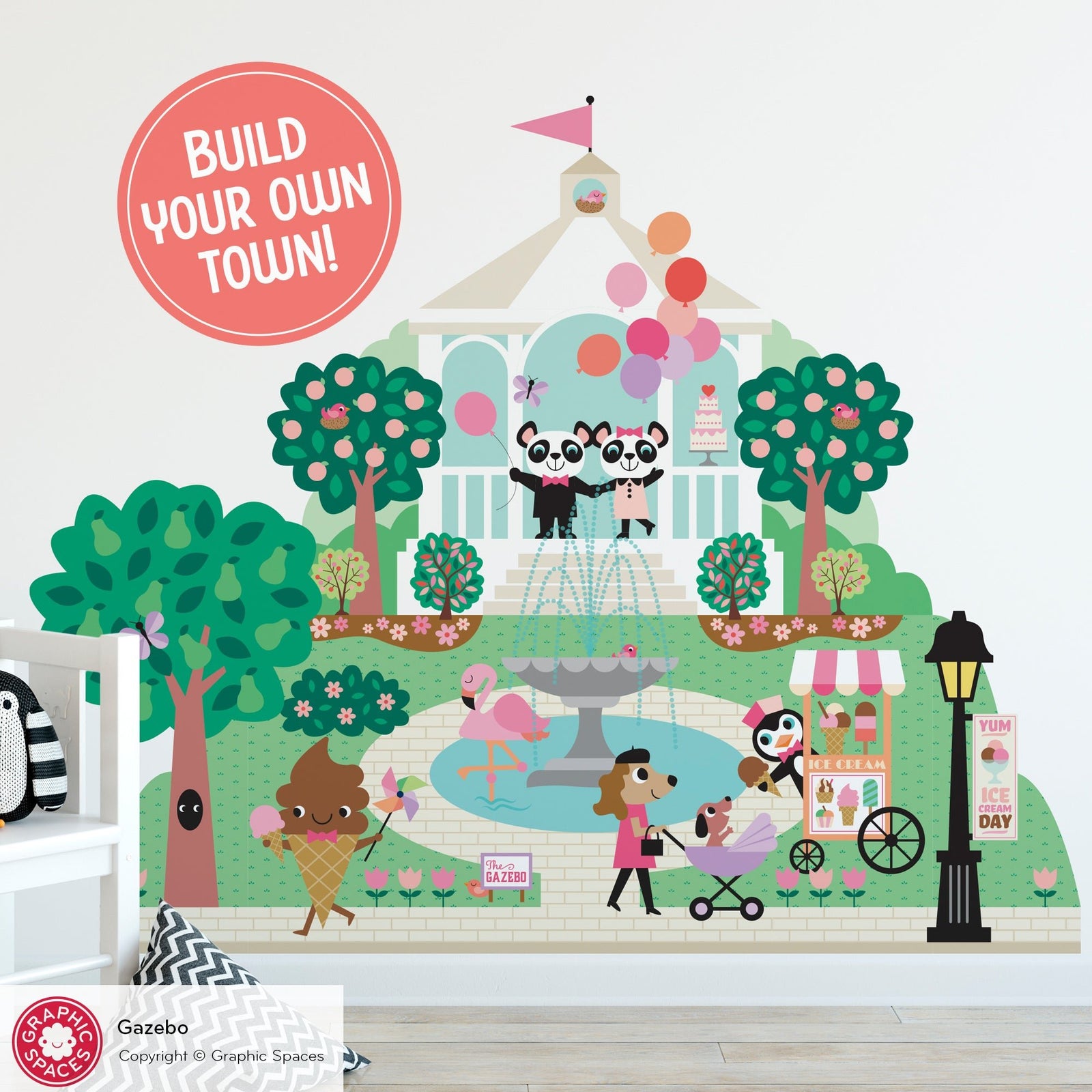 Kids Wall Decal - Happy Town Gazebo (Personalized) - Graphic Spaces