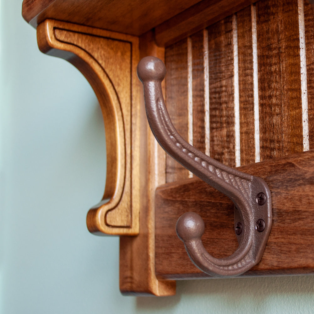 Wall Mirror Shelf &amp; Coat Rack: FINISHED STAINED
