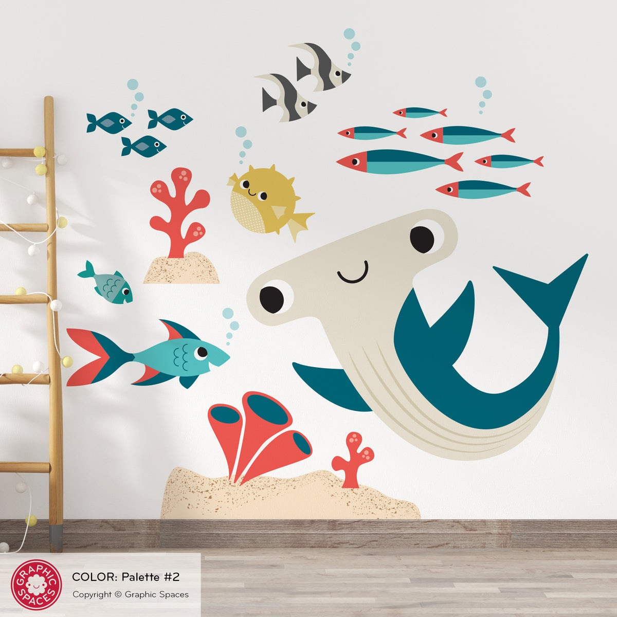 Hammerhead Shark &amp; Ocean Friends Fabric Wall Decal