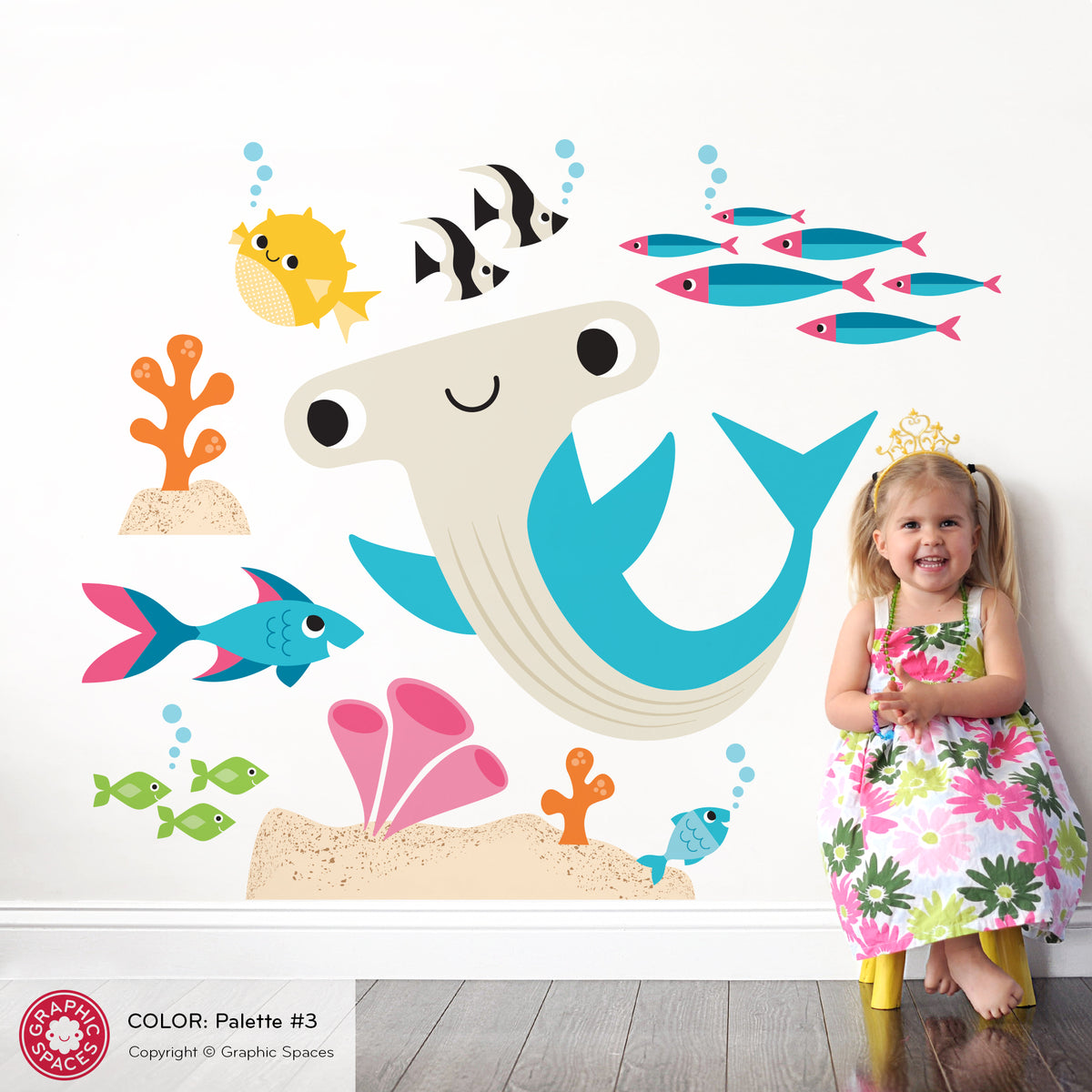 Hammerhead Shark &amp; Ocean Friends Fabric Wall Decal