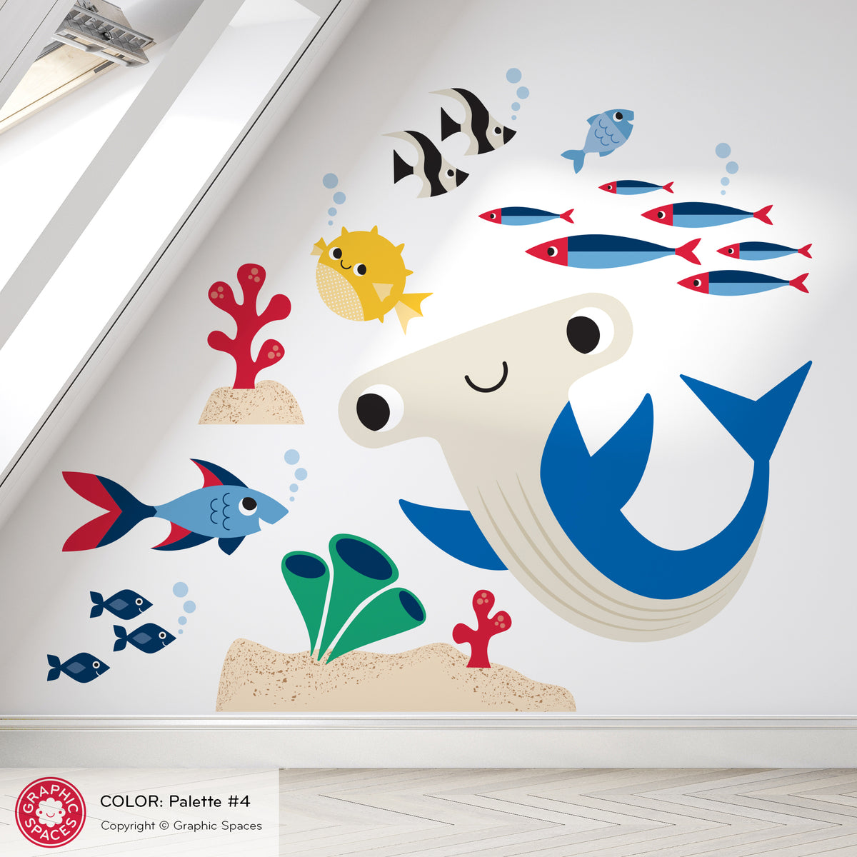Hammerhead Shark &amp; Ocean Friends Fabric Wall Decal