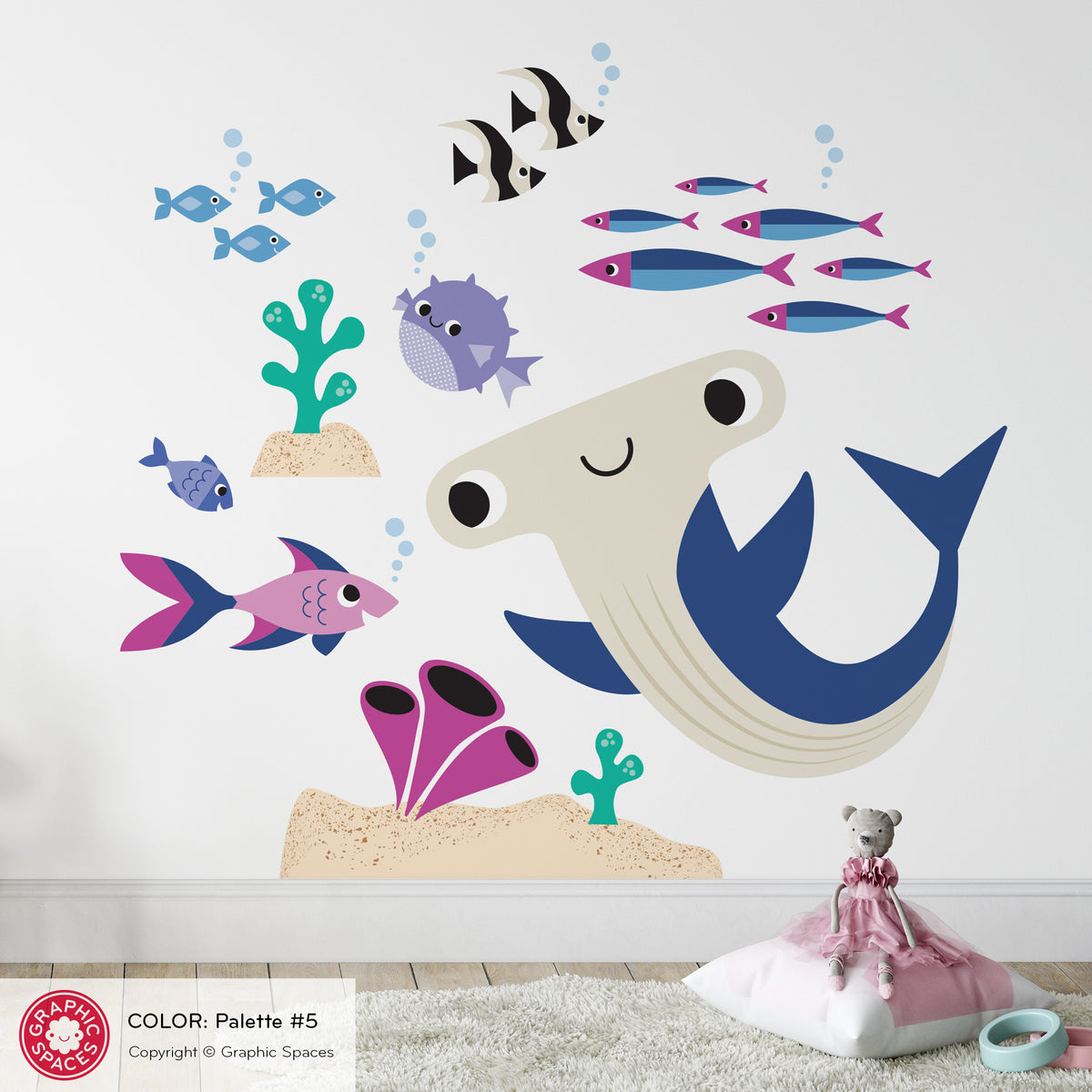 Hammerhead Shark &amp; Ocean Friends Fabric Wall Decal