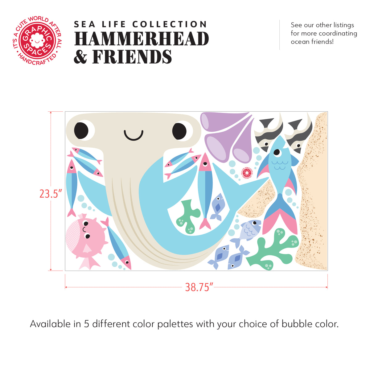 Hammerhead Shark &amp; Ocean Friends Fabric Wall Decal