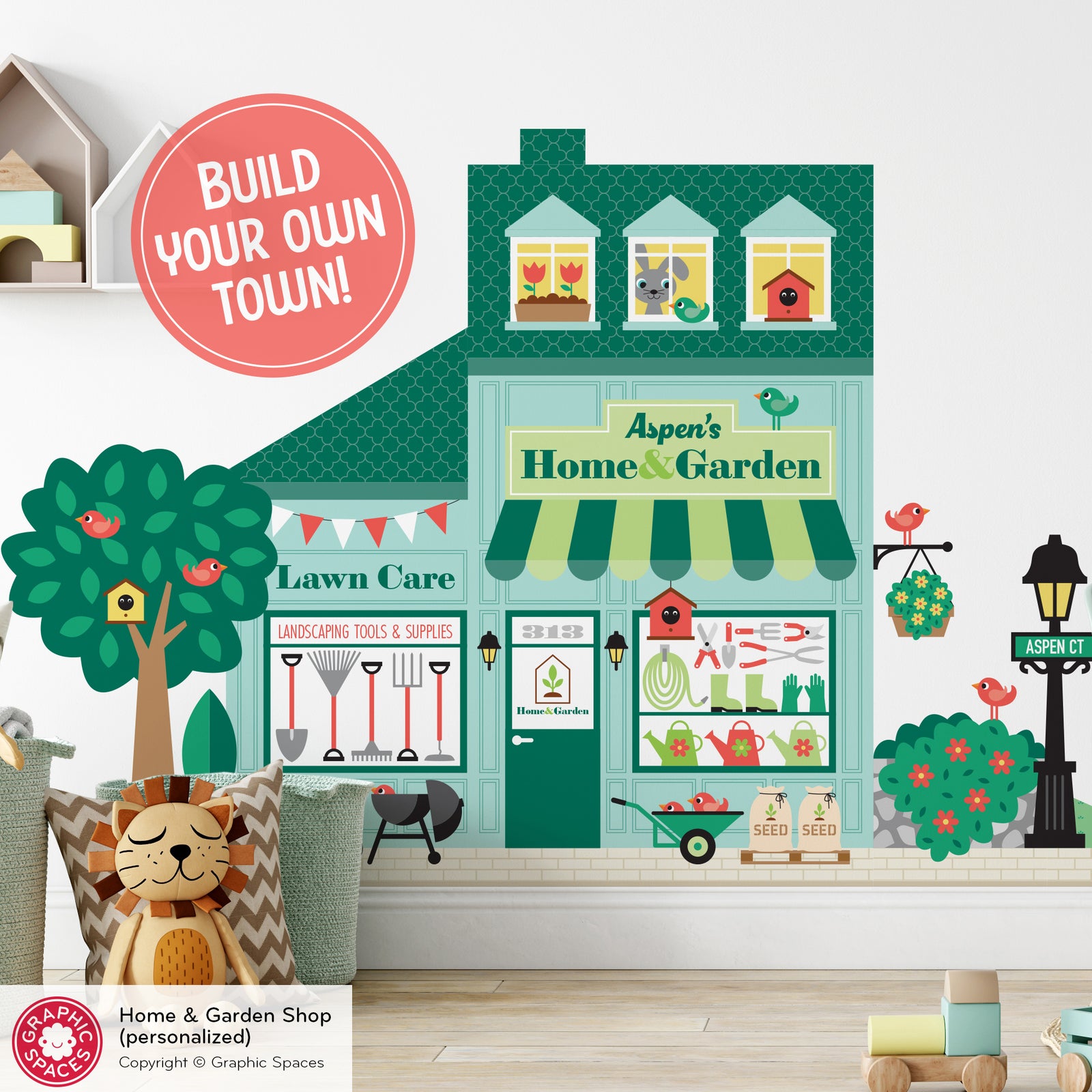 Kids Wall Decal - Happy Town Home & Garden Store (Personalized) - Graphic Spaces