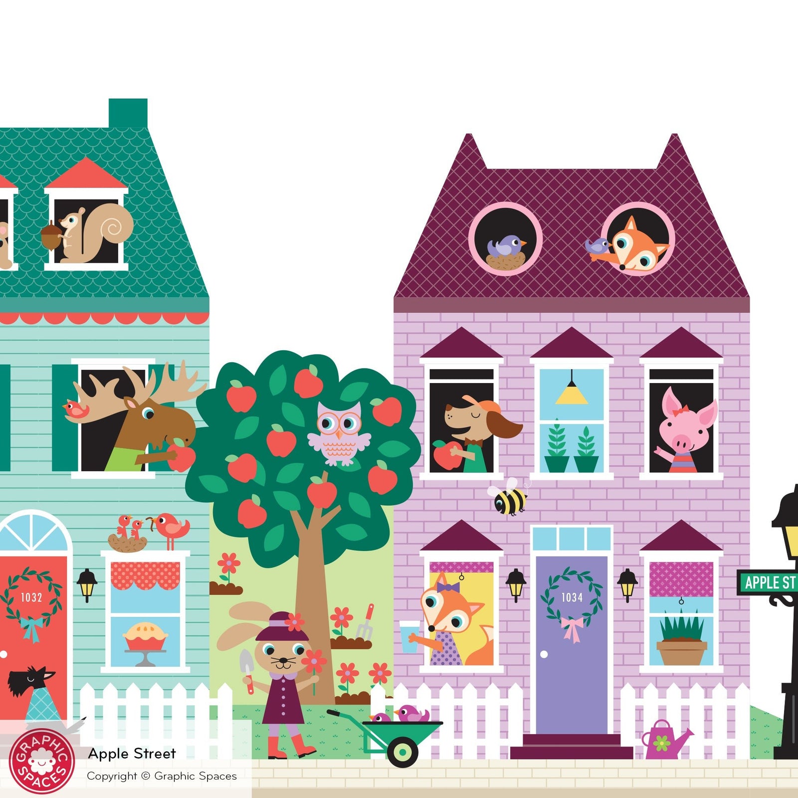 Kids Wall Decal - Happy Town Houses (Apple St) - Graphic Spaces