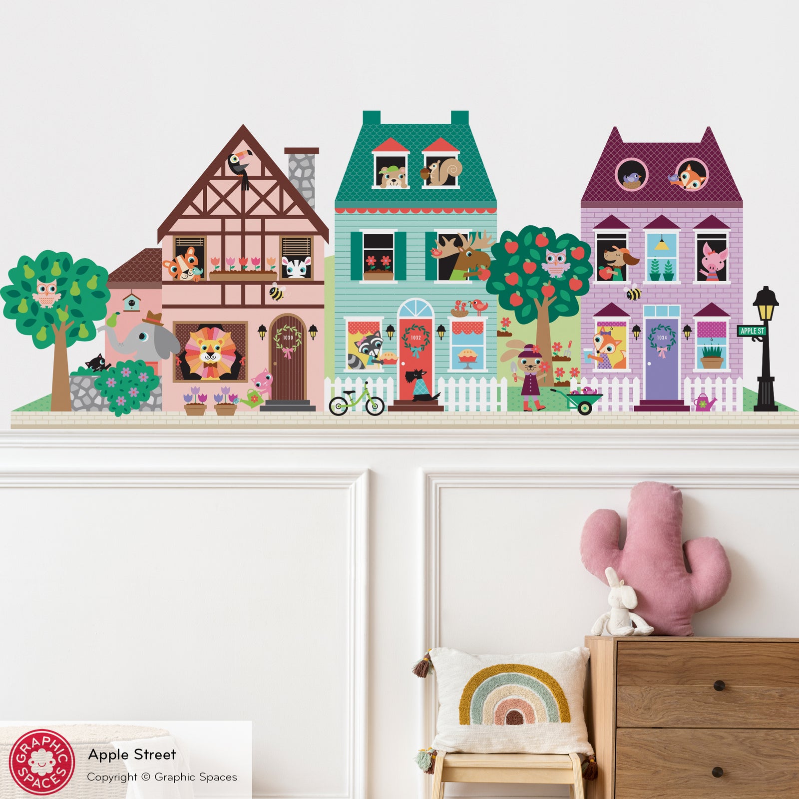 Kids Wall Decal - Happy Town Houses (Apple St) - Graphic Spaces