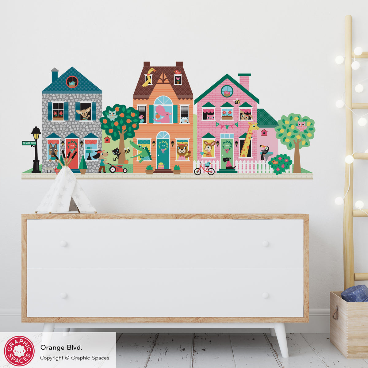 Happy Town Houses Fabric Wall Decals - Orange Blvd