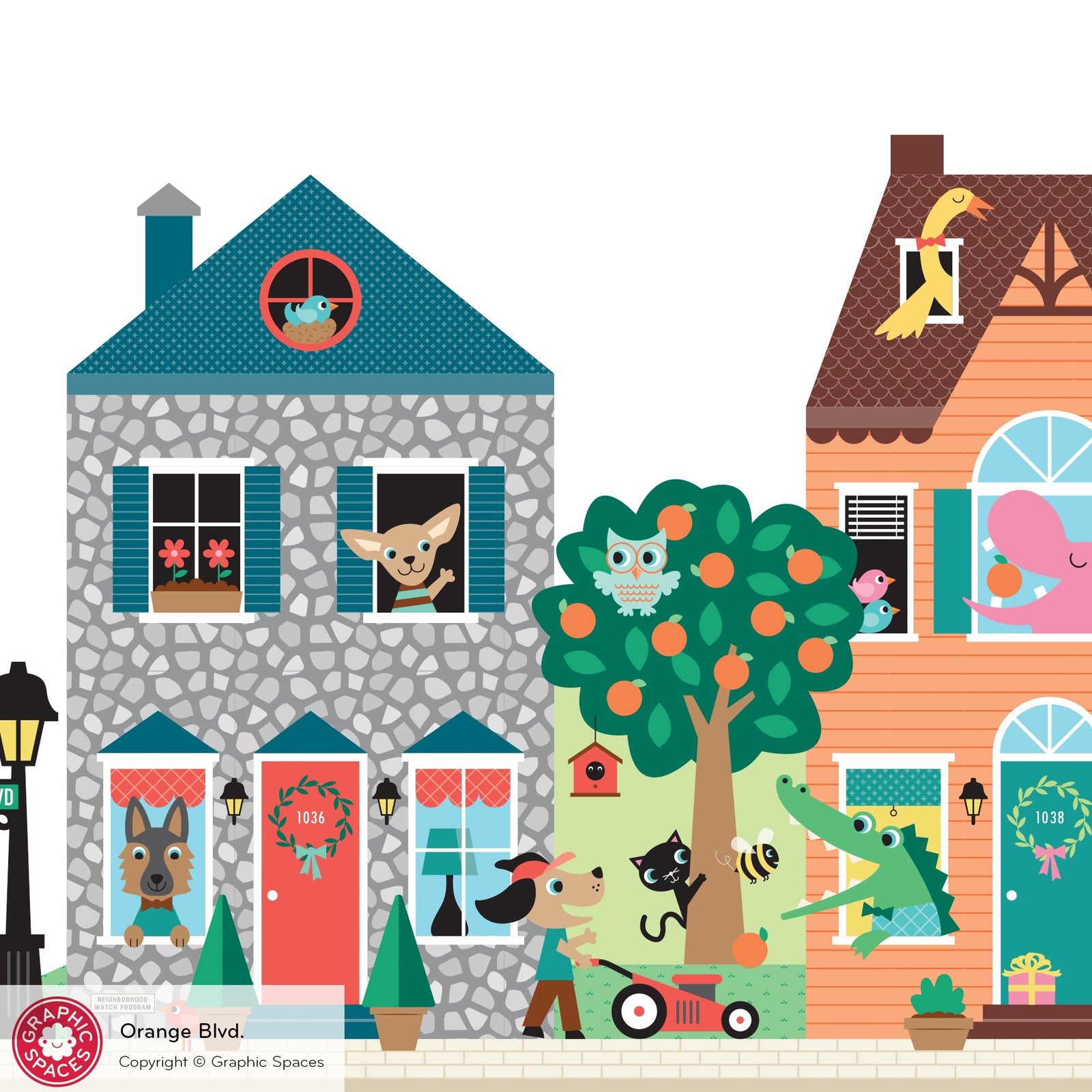 Kids Wall Decal - Happy Town Houses (Orange Blvd) - Graphic Spaces