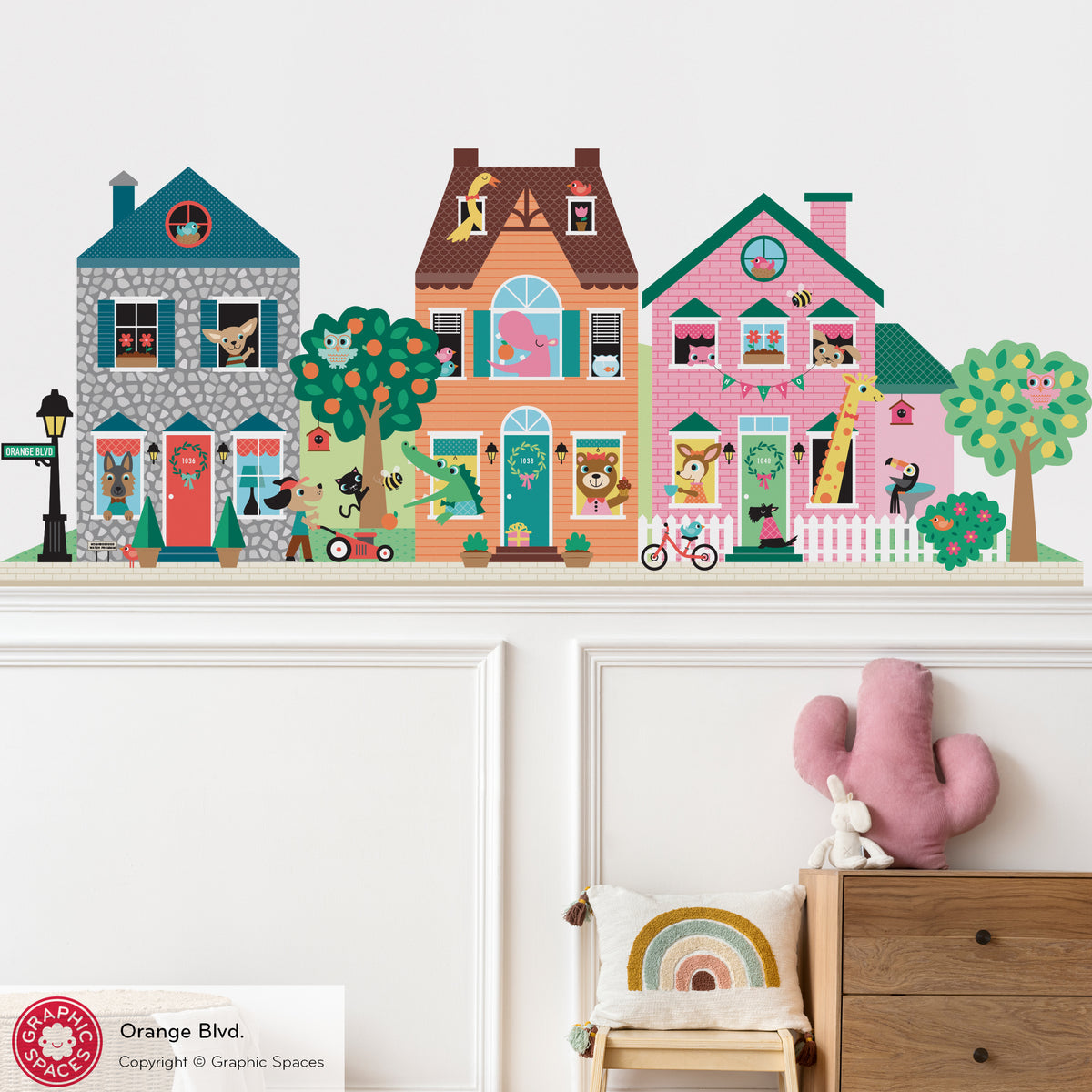 Happy Town Houses Fabric Wall Decals - Orange Blvd