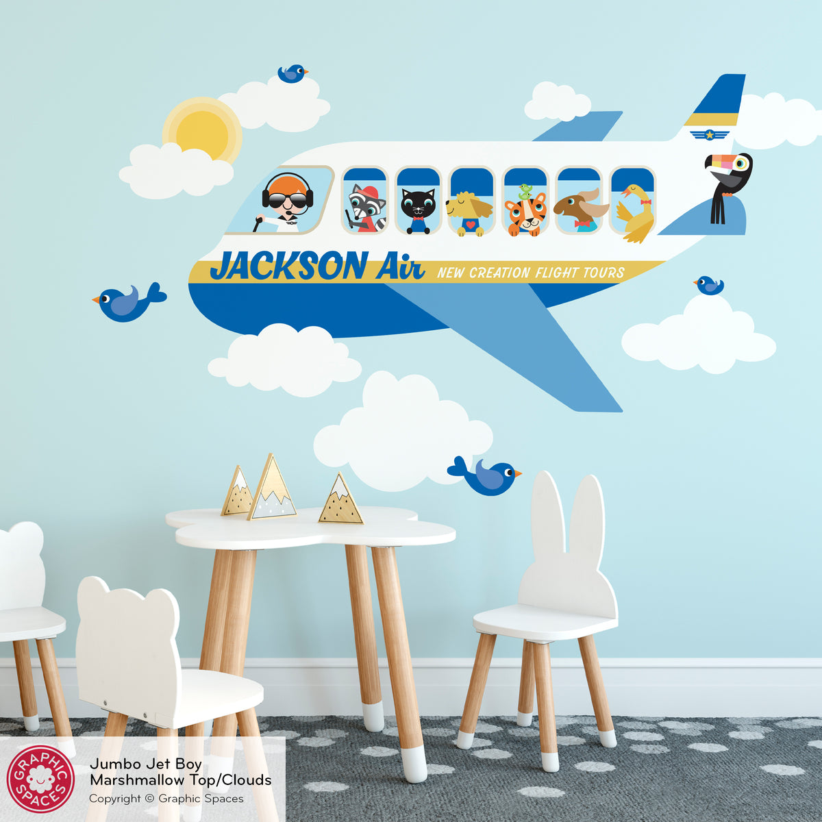Wall Decal - Jumbo Jet &amp; Animal Passengers (Personalized, Boy)